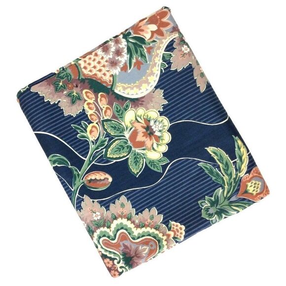 Kenmill Screen Print Fabric Remnant 54x97 Blue Striped Floral Cotton Blend 80s - Picture 2 of 7